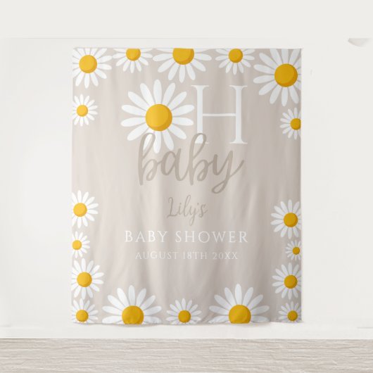 Oh Baby Daisy Neutral Baby shower Foto Achtergrond Wandkleed (Voorkant)