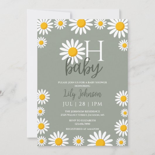 Oh Baby Daisy Neutrale Baby Shower Foto QR Code Kaart (Voorkant)