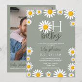 Oh Baby Daisy Neutrale Baby Shower Foto QR Code Kaart (Voorkant / Achterkant)