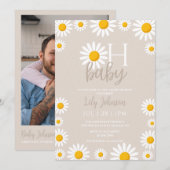 Oh Baby Daisy Neutrale Baby Shower Foto QR Code Kaart (Voorkant / Achterkant)