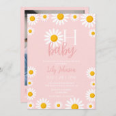 Oh Baby Daisy Roze Baby shower Foto QR Code Kaart (Voorkant / Achterkant)