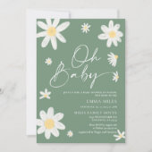 Oh Baby Daisy Sage Green Baby shower Uitnodiging (Voorkant)