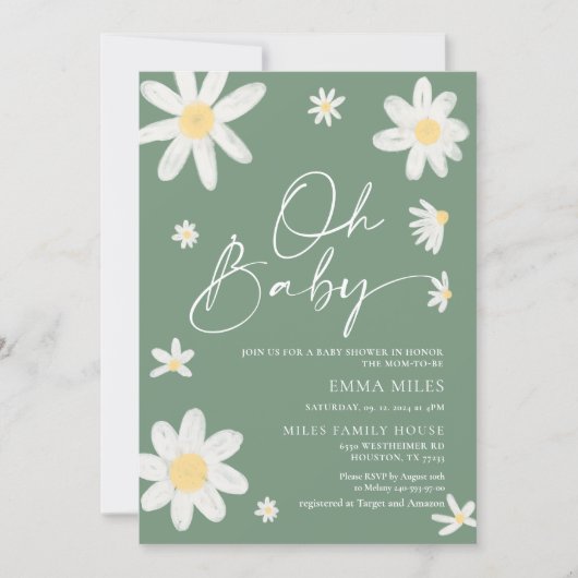 Oh Baby Daisy Sage Green Baby shower Uitnodiging (Voorkant)