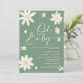 Oh Baby Daisy Sage Green Baby shower Uitnodiging (Staand voorkant)