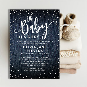 Oh Baby Denim Diamonds Classy Boy Baby shower Kaart