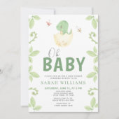 Oh Baby Dinosaurus Meisje Groene Waterverf Douche Kaart (Voorkant)