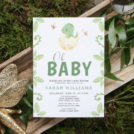 Oh Baby Dinosaurus Meisje Groene Waterverf Douche Kaart