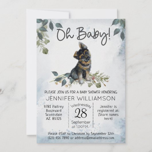 Oh Baby! Dog Baby shower German Shepherd Kaart (Voorkant)