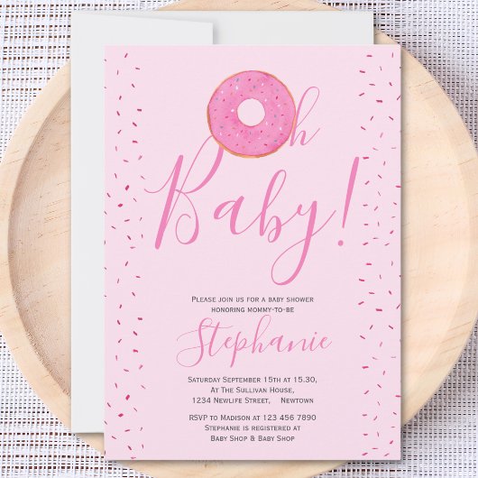 Oh Baby Donut Pink Girl's Baby shower Uitnodiging