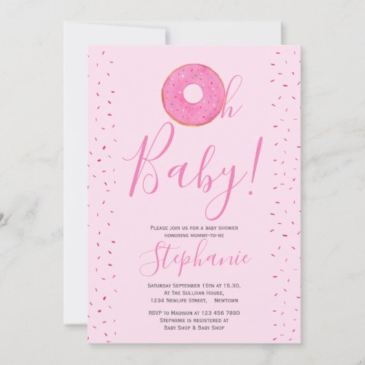 Oh Baby Donut Pink Girl's Baby shower Uitnodiging (Voorkant)