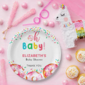 Oh Baby Donut Shower Cute Rainbow Sprinkles Papieren Bordje (Feest)