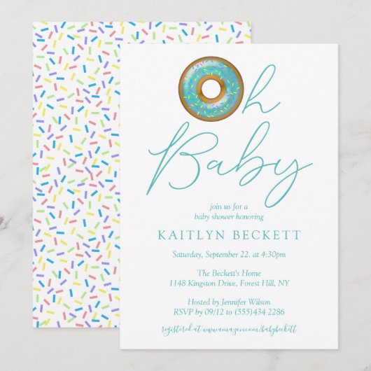 Oh Baby Donut Sprinkle Boys Baby shower Kaart (Voorkant / Achterkant)