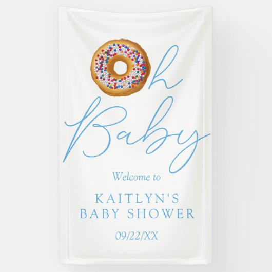 Oh Baby Donut Sprinkle Boys Baby shower Welkom Spandoek (Verticaal)