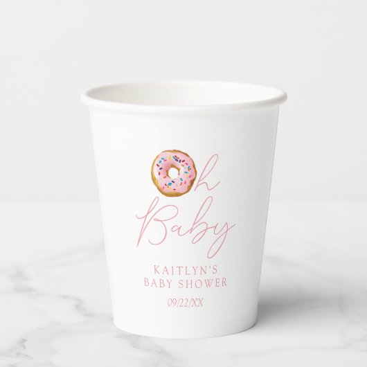 Oh Baby Donut Sprinkle Girls Baby shower Papieren Bekers (Achterkant)