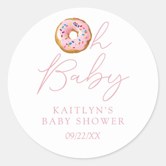 Oh Baby Donut Sprinkle Girls Baby shower Ronde Sticker (Voorkant)