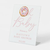 Oh Baby Donut Sprinkle Girls Baby shower Welkom Reclamebord Met Voetstuk (Voorkant)
