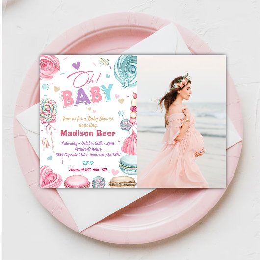 Oh Baby! Donut Sprinkle Meisjes Baby shower Foto Kaart