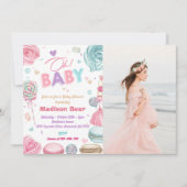 Oh Baby! Donut Sprinkle Meisjes Baby shower Foto Kaart (Voorkant)