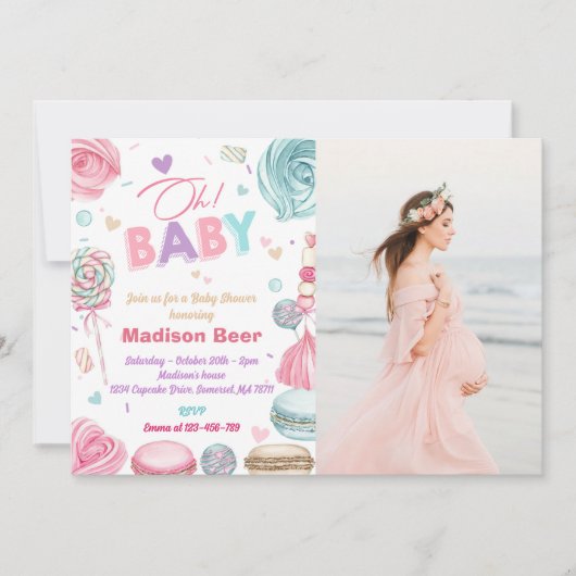 Oh Baby! Donut Sprinkle Meisjes Baby shower Foto Kaart (Voorkant)