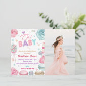 Oh Baby! Donut Sprinkle Meisjes Baby shower Foto Kaart (Staand voorkant)