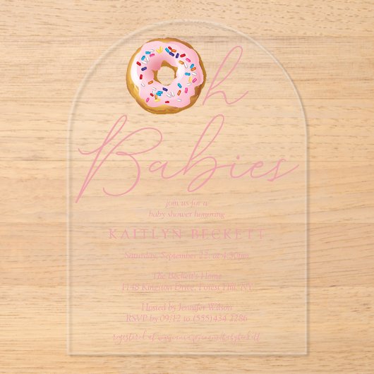 Oh Baby Donut Sprinkle Twin Girls Baby shower Acryl Uitnodigingen (Voorkant)