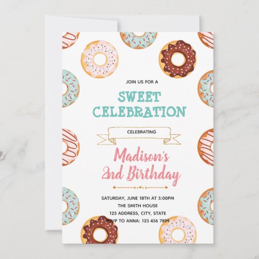 Oh baby donut verjaardagsfeest uitnodiging (Voorkant)