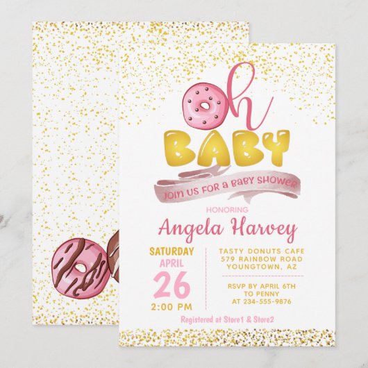 Oh Baby Donuts Gold Glitter Baby shower Invitation Kaart (Voorkant / Achterkant)