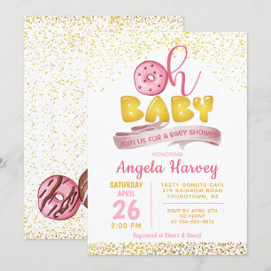 Oh Baby Donuts Gold Glitter Baby shower Invitation Kaart
