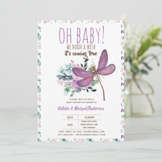 Oh Baby DRAGONFLY maak een mooi Baby shower Kaart (Staand voorkant)