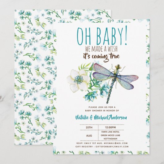 Oh Baby DRAGONFLY maak een mooi Baby shower Kaart (Voorkant / Achterkant)