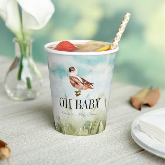 Oh Baby Duck/Mallard Waterverf Boy Baby shower Papieren Bekers (Insitu)