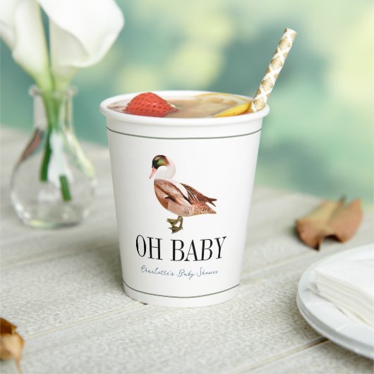 Oh Baby Duck/Mallard Waterverf Boy Baby shower Papieren Bekers (Insitu)