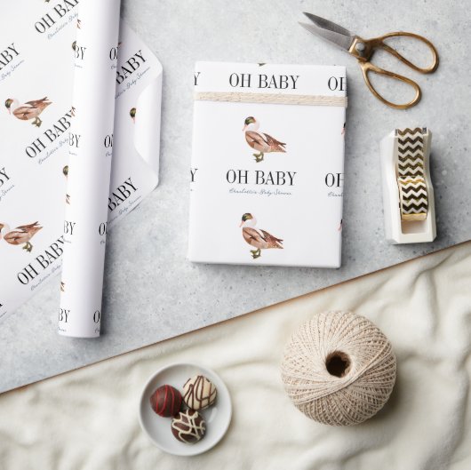Oh Baby Duck/Mallard White Boy Baby shower Cadeaupapier (Crafts)