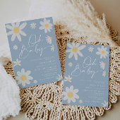 Oh Baby Dusty Blue Daisy Baby shower Invitation Kaart