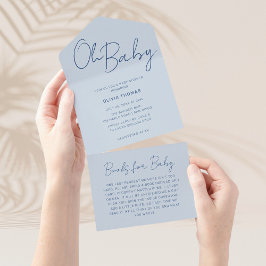 Oh Baby Dusty Blue Minimal Baby shower All In One Uitnodiging