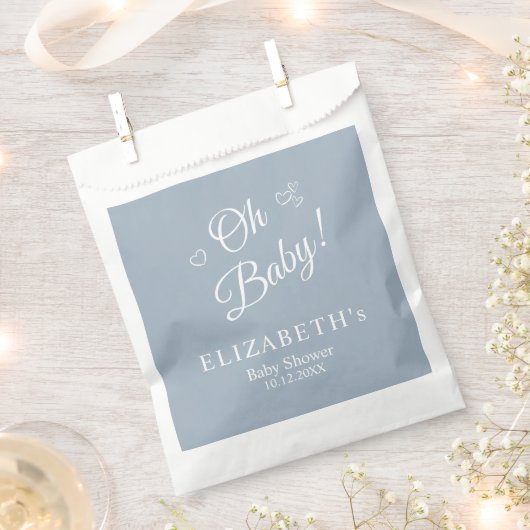 "Oh Baby" Dusty Blue Modern Minimalistisch Baby sh Bedankzakje (Geknipt)