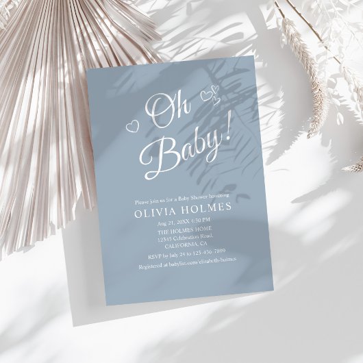 "Oh Baby" Dusty Blue Modern Minimalistisch Baby sh Kaart