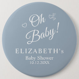 "Oh Baby" Dusty Blue Modern Minimalistisch Baby sh Ronde Button 6,0 Cm