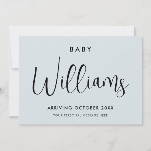 Oh Baby Dusty Blue Modern Zwangerschap Aankondiging (Achterkant)