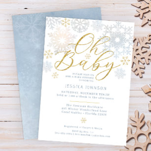 Oh Baby Dusty Blue Snowflake Shower Uitnodigen Kaart