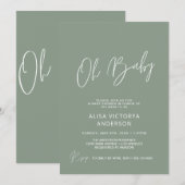 Oh Baby Dusty Green Simple Shower Invitation Kaart (Voorkant / Achterkant)