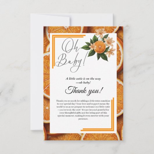 Oh Baby een beetje schattig Oranje citrus Baby sho Bedankkaart (Voorkant)