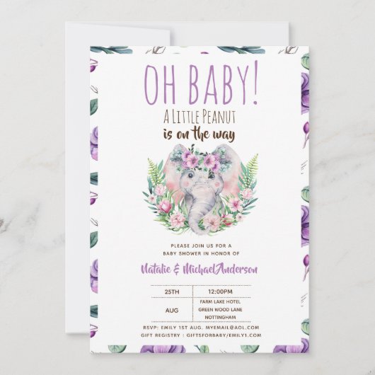 Oh Baby Een Kleine Pinda Boho Olifant Baby Shower Kaart (Voorkant)