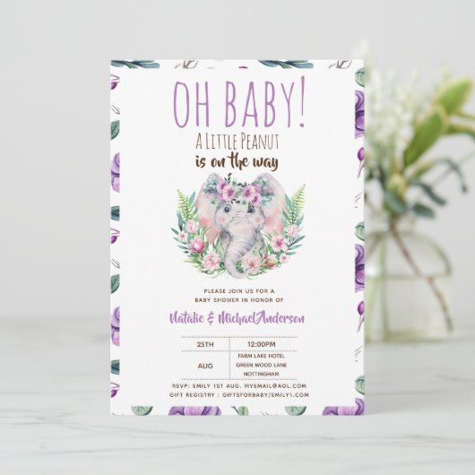 Oh Baby Een Kleine Pinda Boho Olifant Baby Shower Kaart (Staand voorkant)