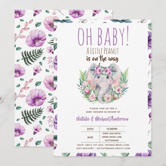 Oh Baby Een Kleine Pinda Boho Olifant Baby Shower Kaart (Voorkant / Achterkant)
