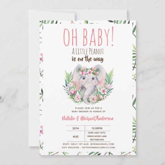 Oh Baby Een Kleine Pinda Boho Olifant Baby Shower Kaart (Voorkant)