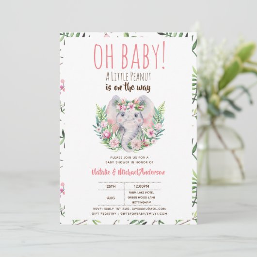 Oh Baby Een Kleine Pinda Boho Olifant Baby Shower Kaart (Staand voorkant)