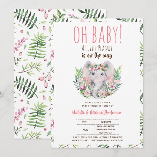 Oh Baby Een Kleine Pinda Boho Olifant Baby Shower Kaart (Voorkant / Achterkant)