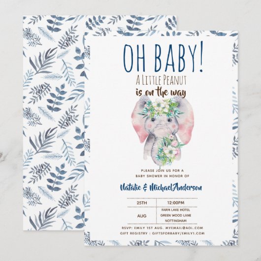 Oh Baby Een kleine pinda Elephant Boho Floral Chic Kaart (Voorkant / Achterkant)