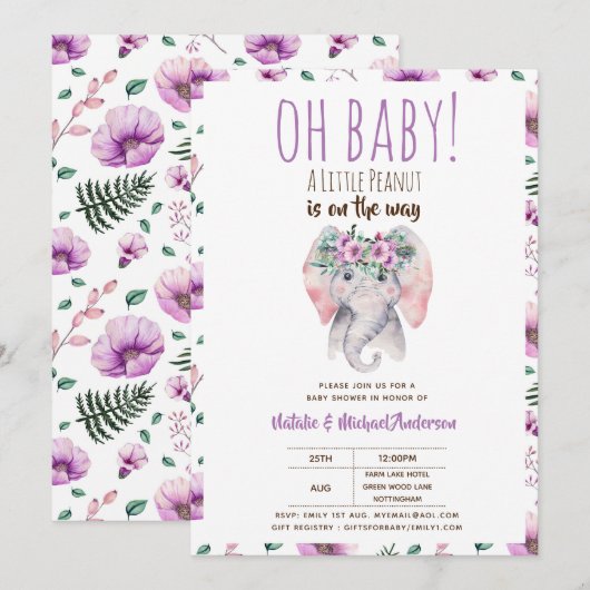Oh Baby Een Kleine Pinda Olifant Baby Shower Boho Kaart (Voorkant / Achterkant)